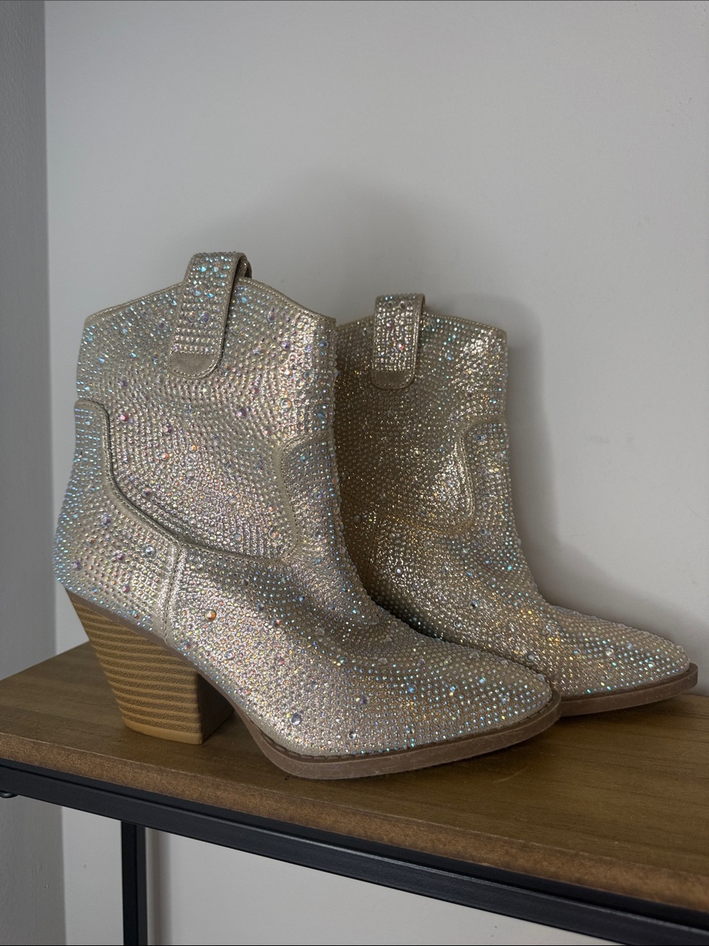 Sparkle Western Ankle Boots in Iridescent Crystal